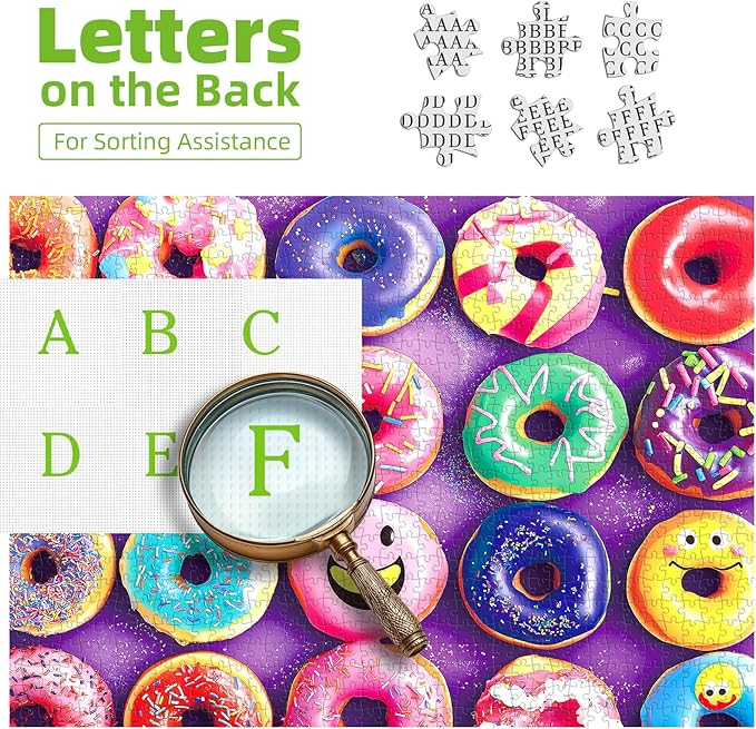 Colorful Donuts Jigsaw Puzzle for Adults, 500 Piece Funny Dessert Puzzles, 20 x 20 Inches for Relaxing EntertainmentT& Wall Decor