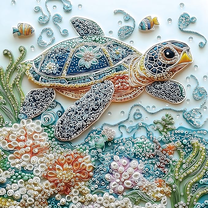 Embroidery Sea Turtle 500 Piece Puzzles for Adults, Easy Large Piece Puzzle for Seniors, Challenge Art Jigsaw Puzzles, for Gifts Birthday Party Games Family, 20X20 inch Dust Free Puzzle