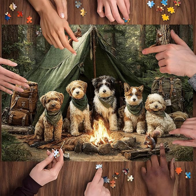 500 Pieces Puzzle for Adults, Puzzles for Adults 500 Pieces, Forest Dogs Camping Jigsaw Puzzle, Challenging Puzzle Perfect for Game Nights, 20.5 X 15 in