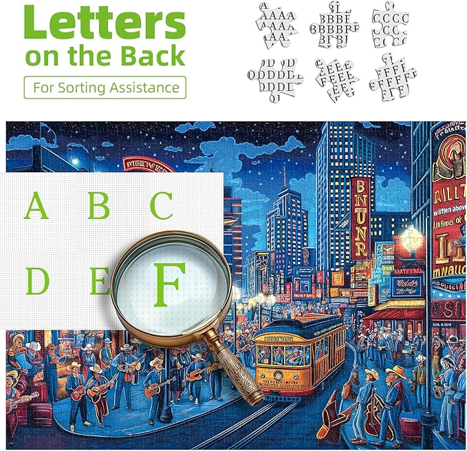 500 Piece Puzzles for Adults Clearance, Street Blues Cityscape Vintage Night Scene with Musicians Hard Difficult Challenging Unique Puzzles for Gifts Party Games Family Fun, 23" X 15" Dust Free