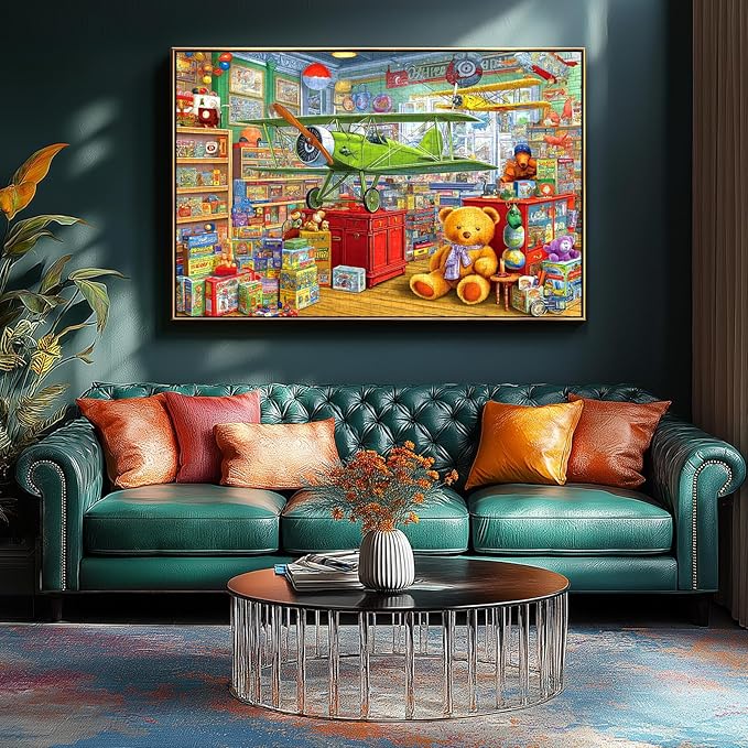 Vintage Toy Store Puzzle for Adults 1000 Piece Classic Bear and Airplane Scene Jigsaw Puzzle with Letters on Back Unique Fun Puzzle Games Gifts for Family Game Night & Home Decor(27.6" x 19.7")
