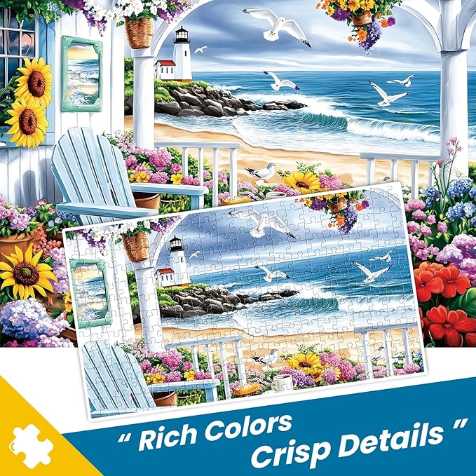 500 Piece Puzzle for Adult,Summer Seaside Pavilion Flower Puzzle for Adult Senior,Colorful Jigsaw Puzzle for Hawaii Landscape Lovers,Challenging Family Activity Game Gift for Family Friends,20.5*15 In