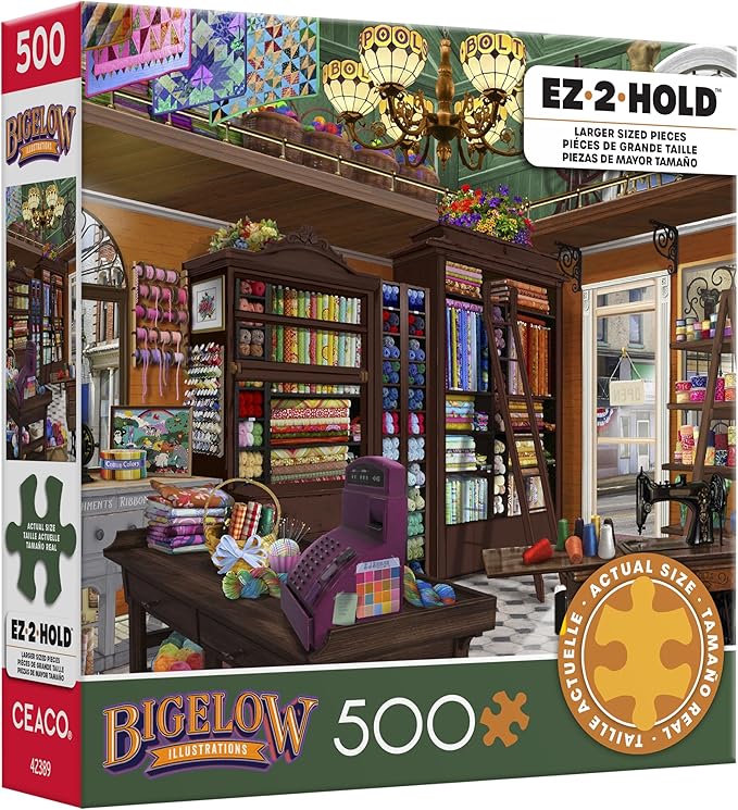 Ceaco - EZ 2 Hold - Bigelow - Spools N Bolts - 500 Piece Puzzle for Adults - Challenging and Perfect for Game Nights - Finished Puzzle Size 21.25 x 15