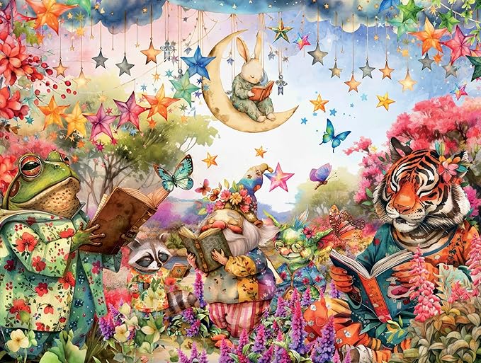 Crown Point Graphics Starry Book Club 500 Piece Jigsaw Puzzle, Soft Touch Design, Made in USA