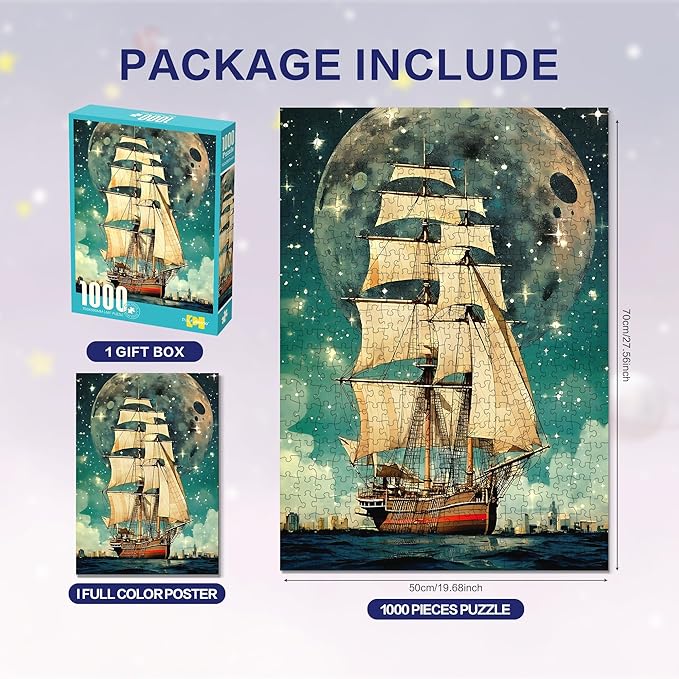 1000 Piece Sailboat Jigsaw Puzzles for Adults,Fun Personalized Puzzles DIY Arts Craft for Home Wall Decor Birthday Gifts Decompression Toy