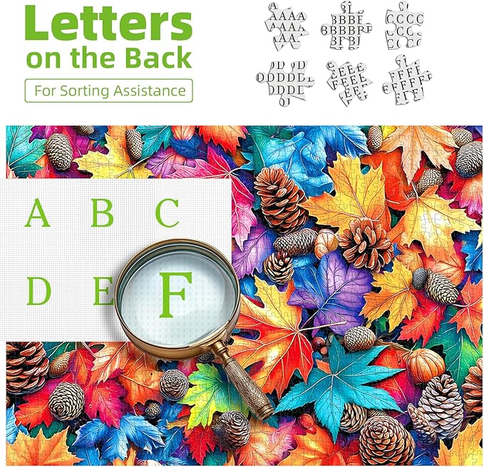 Colorful Fall Leaves and Pine Cones Jigsaw Puzzle, 1000 Pieces, Nature Theme, Family Entertainment