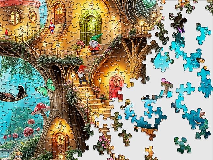 Springbok Gnome Treehouse Village 500 Piece Jigsaw Puzzle for Adults - Poster Now Included - Unique Cut Pieces - Made in USA