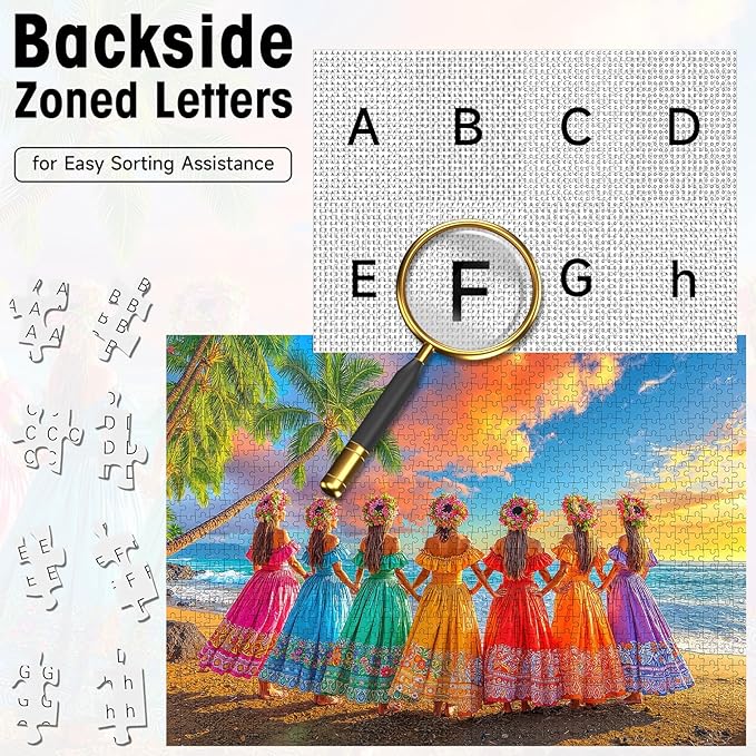 1000 Pieces Jigsaw Puzzles for Adults, Hawaii Hula Beach Tropical Puzzle with Letters on Back, Hard Difficult Challenging Adult Puzzle for Family Game & Holiday Decor Gift