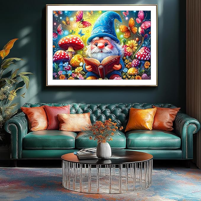 Mushrooms Jigsaw Puzzles 500 Pieces Enchanted Garden Reading Puzzles for Adults 500 Pieces with Gnome Mushrooms Butterflies Magical Fantasy Puzzle for Home Decor, 23 x 15 Inch