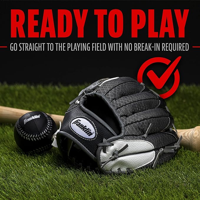 Franklin Sports Kids Baseball Glove + Foam Ball Sets - Meshtek Youth Teeball Gloves for Kids + Toddlers - Left + Right Hand Throw - 9.5" Inch