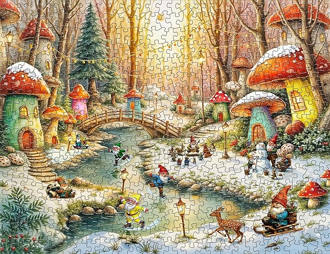 Springbok Gnomeland in Winter 500 Piece Puzzle for Adults and Families - Christmas Puzzle - Unique Cut Pieces - Made in USA