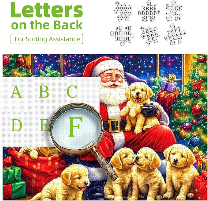 Christmas Puzzles for Adults 500 Pieces, Santa Claus and Dogs Jigsaw Puzzles Adults and Teens Family Challenging Puzzle Perfect for Game Nights (23 x 15 inch)