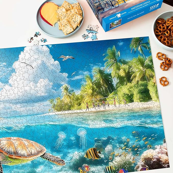 Bimkole Turtle Puzzles for Adults 1000 Pieces, Coral Paper Jigsaw Puzzle 1000 Pieces - Fun and Challenging Family Decoration Puzzle Great Gift Idea, Finished Size is 31.5 x 16.14 in