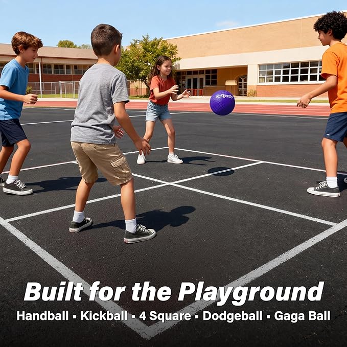 GoSports Playground Balls for Kids - Choose 8.5” or 10” Sizes - Heavy Duty Set of 6 with Carry Bag and Ball Pump