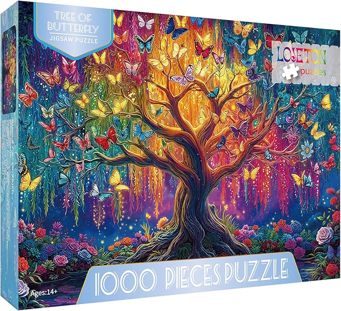 Colorful Butterfly Trees Puzzles for Adults 1000 Pieces, Perfectly Letter on Back No Dust, Tree of Life Jigsaw Puzzle Rainbow Tree, Challenging Puzzle Perfect for Game Nights
