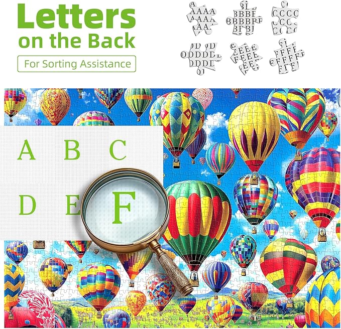 Blueforest 1000 Piece Puzzle for Adults - Hot Air Balloons Vibrant Landscape Jigsaw with Poster, 27.5x19.7 Inches