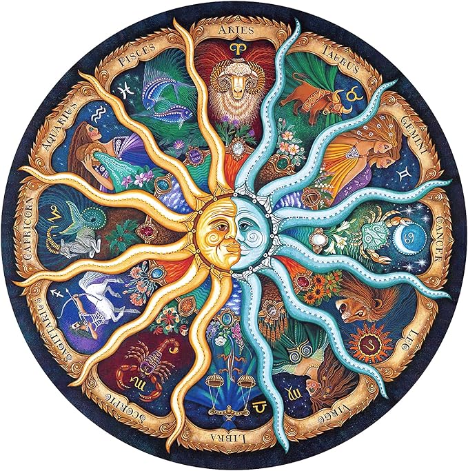 Zodiac Puzzles for Adults 1000 Pieces - Round Horoscope Astrology Jigsaw Puzzle, Challenging Difficult Mandala Constellation Puzzle for Adults, 26.7 Inch