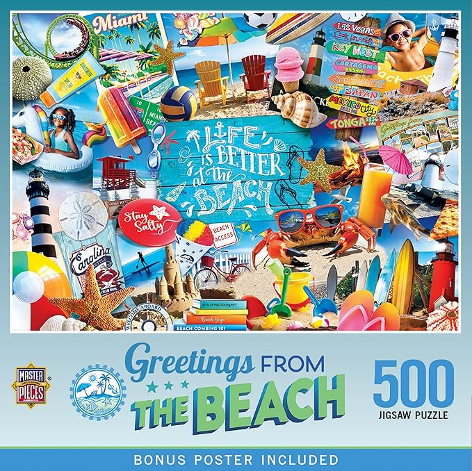MasterPieces 500 Piece Jigsaw Puzzle for Adults, Family, Or Youth - Greetings from the Beach - 15" x 21"