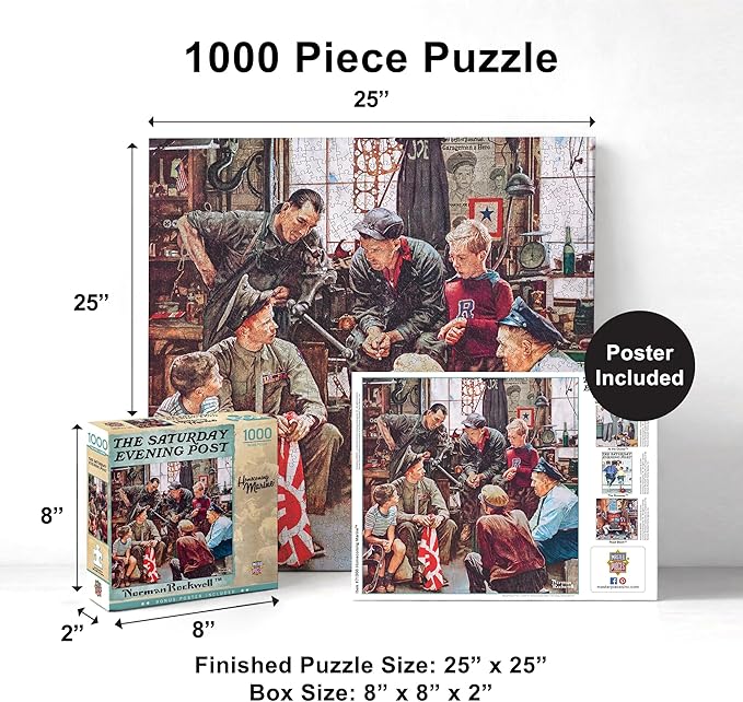 MasterPieces 1000 Piece Jigsaw Puzzle for Adults - Homecoming Marine - 25"x25" - Norman Rockwell Art - Eco-Friendly, Matte Finish, Bonus Poster