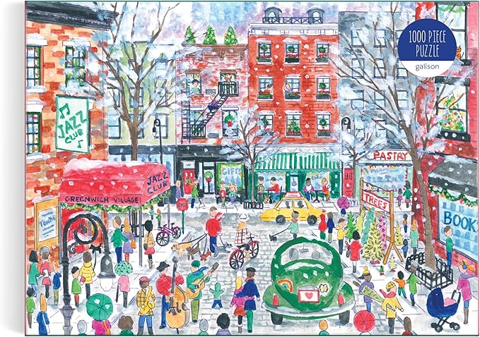 Galison Christmas in Greenwich Village – 1000 Piece Michael Storrings Jigsaw Puzzle Featuring Beautiful Artwork of The NYC Neighborhood in The Winter Time
