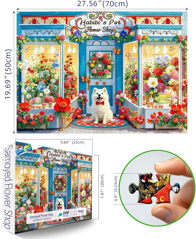 Spring Flower Shop 1000 Piece Puzzles for Adults Clearance, Fun Spring Puzzles for Adults 1000 Pieces with HD Print & Poster, 27.5" X 19.7" Dust Free, for Gifts Halloween Christmas Family Games