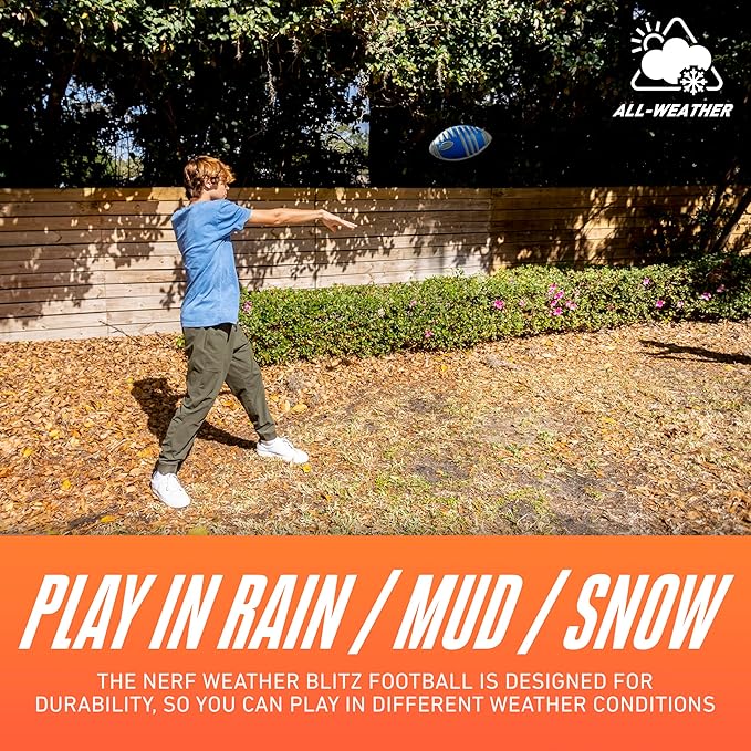 Nerf Weather Blitz Foam Football, All Weather Play, Water-Resistant, Easy to Hold Grips, Indoor & Outdoor Sports Toys for 5 Year Old Kids