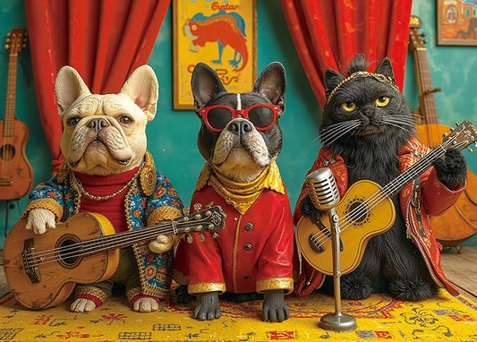 1000 Piece Puzzle for Adults, Challenging Rock&Roll Dog Cat Band Jigsaw Puzzles, Premium Matte Finish, 27.56 x 19.68 Inches, Perfect for Game Nights