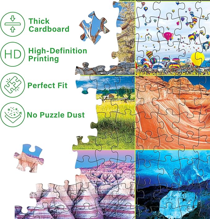 BenBen 1000 Piece Puzzle for Adults, Iconic America, 56 USA Landmarks, Travel Landscape Puzzle Including National Parks, Jigsaw Puzzles with Letters or Patterns on Back