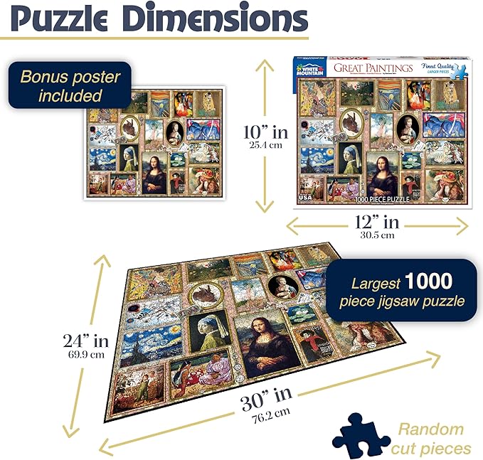 White Mountain 1000 Piece Jigsaw Puzzle Famous Art Masterpieces Puzzles with Large Pieces for Adults and Family 24"x30" – Great Paintings