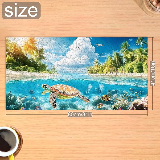 Bimkole Turtle Puzzles for Adults 1000 Pieces, Coral Paper Jigsaw Puzzle 1000 Pieces - Fun and Challenging Family Decoration Puzzle Great Gift Idea, Finished Size is 31.5 x 16.14 in