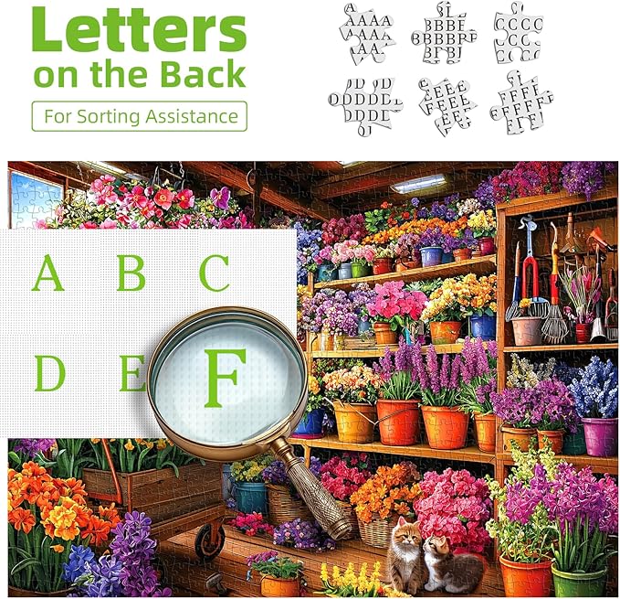 500 Piece Puzzle for Adults, Jigsaw Puzzles with Colorful Flower Garden Shed Scene with Cats, Funny Puzzle, Perfectly Fitting Pieces, Home Decor Birthday Party Gift for Adults Seniors 23"x15"