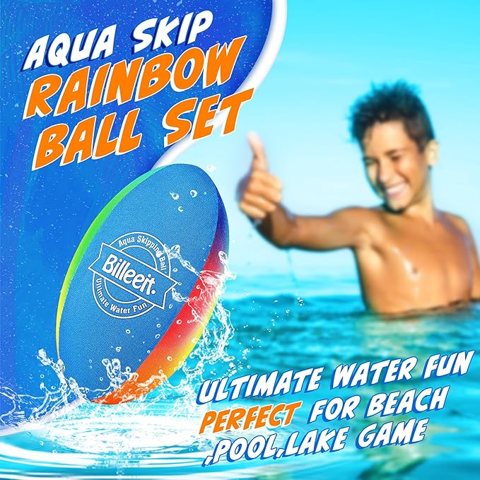 5Pcs Water Skipping Balls Set for Pool Play, Multi-Colored Splash Water Bouncing Balls, Fun Water Pool Beach Swim Toys & Games for Kids 3+ 4-8-12 and Adults