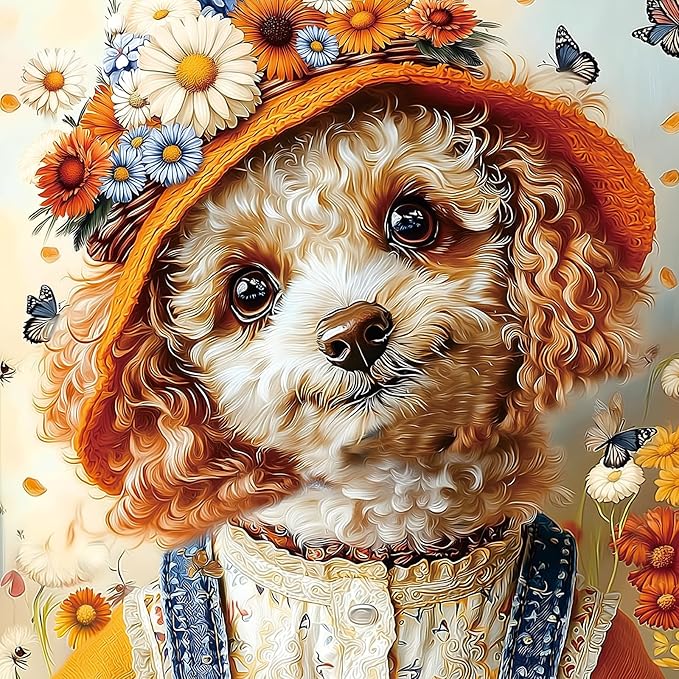 500 Piece Jigsaw Puzzle for Adults, Whimsical Poodle with Floral Hat & Butterflies, Vibrant Art Jigsaw Puzzle, Premium Cardboard, for Puzzle Enthusiasts and Home Decor