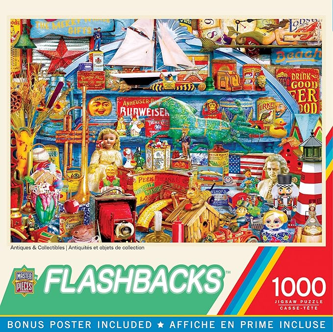 MasterPieces - 1000 Piece Jigsaw Puzzle, Antiques and Collectibles, Fun for Adults, Family, Kids, Non-Glare Finish, 19.25" x 26.75"