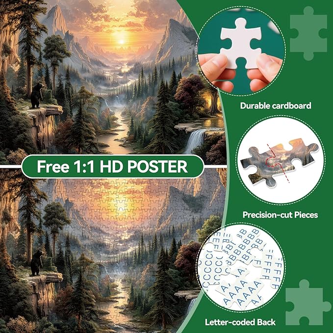 3D Visual Art Puzzles for Adults, 500 Piece Cave Waterfall Wilderness Jigsaw Puzzle for Adults, Nature Circular Puzzle 500 Pieces, Challenging Family Puzzle, 22 x 22 inches