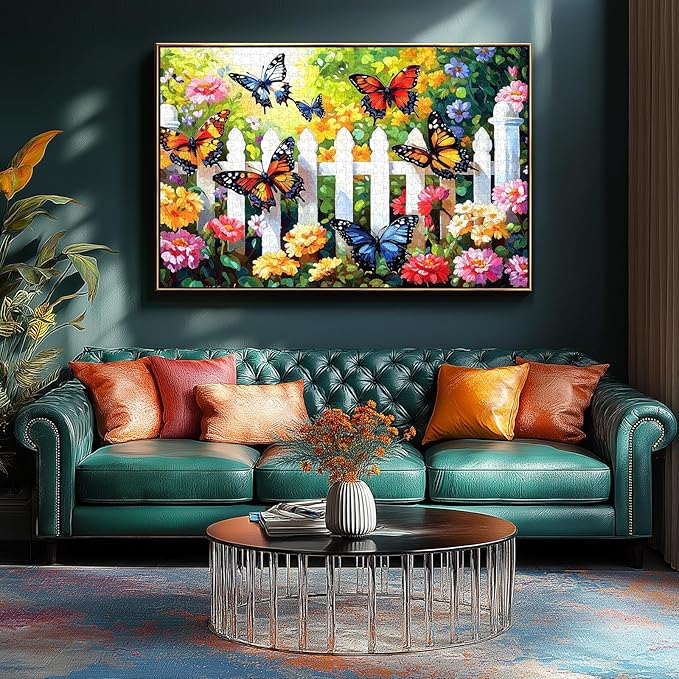 MINIWAN 500 Piece Puzzles for Adults - Vibrant Butterfly Garden Jigsaw Puzzle, 23x15 Inches with Unique Irregular Shaped Pieces for Relaxation & Home Wall Decor