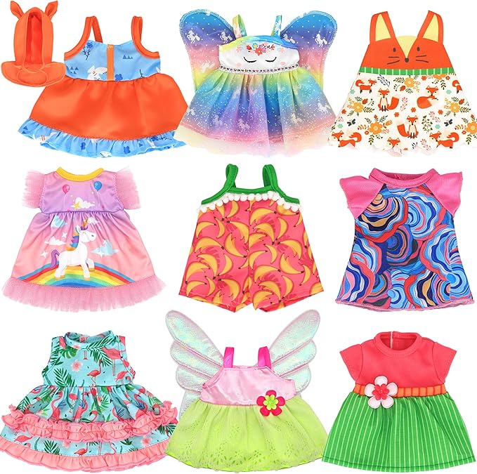 ECORELF 9 Sets Alive Baby Doll Clothes, Doll Clothes for 10-12 Inch Girl Dolls,12 Inch Baby Doll Dress Outfits Accessories Set Include Cute Jumpsuit, Skirts