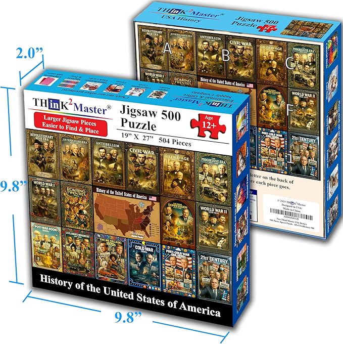 Think2Master History of The United States 500 Pieces Large Format Jigsaw Puzzle: 13+, Teens, Adults & Families. Great Gift. Presidents, Key Events & ERAS from 1776 to Today. Size: 26.8” X 18.9”