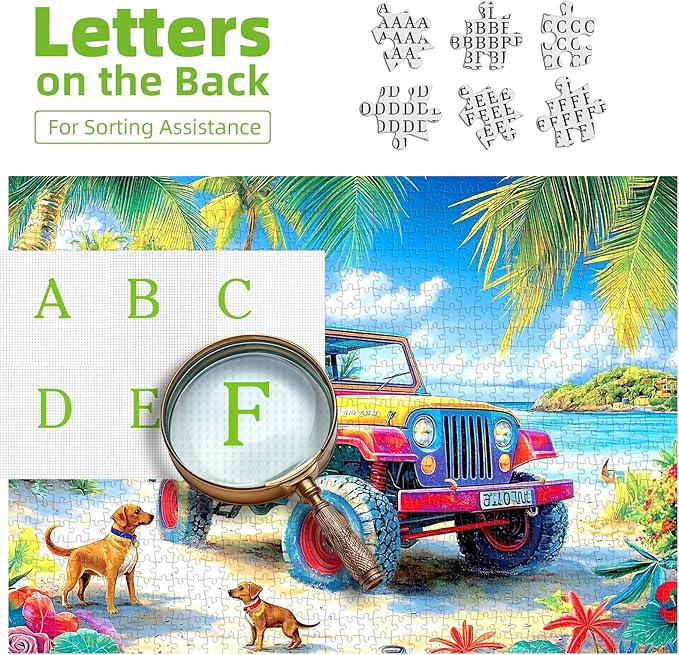 500 Piece Puzzle for Adults, Jigsaw Puzzles with Tropical Beach Jeep Scene, Funny Puzzle, Perfectly Fitting Pieces, Home Decor Birthday Party Gift for Adults Seniors 23x15 Inches