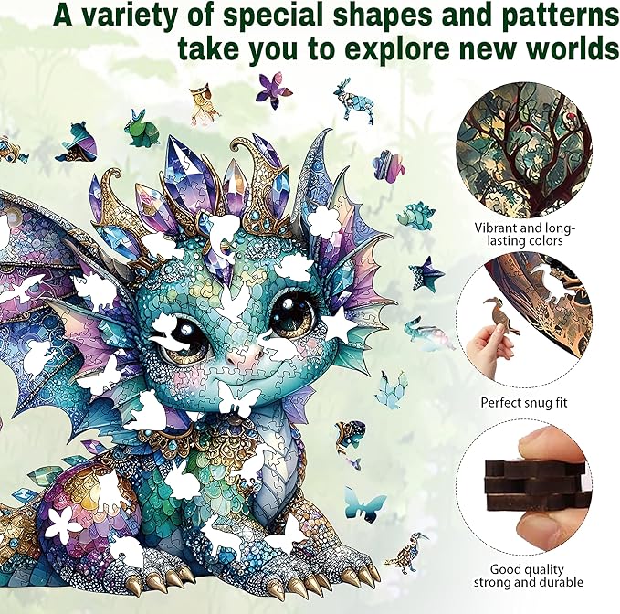 Wooden Puzzles for Adults, Dragon Wooden Puzzles 200 Pieces, Irregular Animals Fun Puzzles for Adults