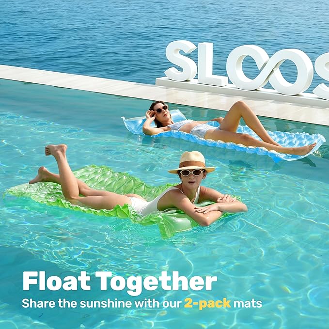 SLOOSH Inflatable Pool Floats Raft,Floating Lounge for Adults,64x32 inch Swimming Mat Pool Mattress with Headrest,2 Pieces Float Air Mat for Summer Water Beach Fun