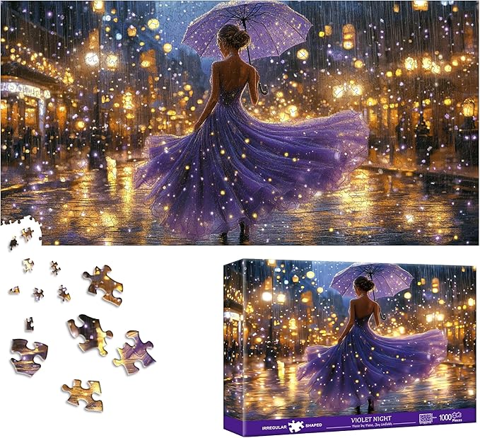 Bimkole Violet Night Puzzles for Adults 1000 Pieces, Woman Paper Jigsaw Puzzle 1000 Pieces - Fun and Challenging Family Decoration Puzzle Great Gift Idea, Finished Size is 31.5 x 16.14 in