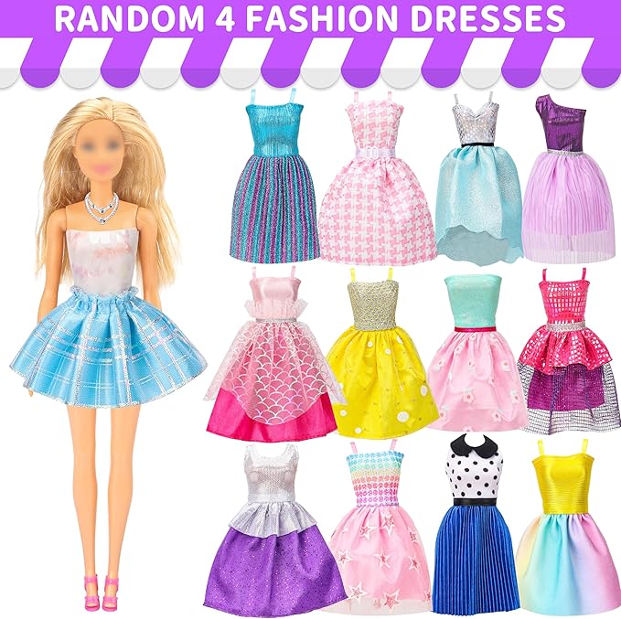 Style Shine 70 Pcs Doll Clothes and Accessories,2 Wedding Gown 6 Fashion Dresses 2 Set Casual Outfits 1 Top 1 Pant Bikini 1 Swimsuit,20 Hanger 10 Shoe 27 Accessories Toys for Girls Kids Birthday Gift