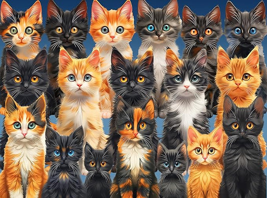 1000 Piece Collage Jigsaw Puzzle for Adults - Cute and Colorful Cat Family - Difficult Cats and Kittens Collage Puzzle Perfect for Game Nights - 20x27 inches