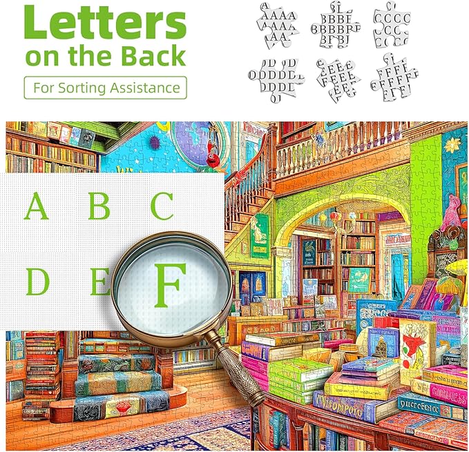 Fantasy Bookstore Adventure 1000 Piece Puzzle for Adults, Fun Puzzles for Adults 1000 Pieces with HD Print & Poster, 27.5 * 19.7 in Dust Free, for Gifts Halloween Christmas Family Games Lovers