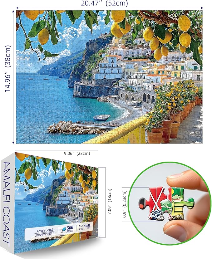 MINIWAN 500 Piece Amalfi Coast Puzzle, Premium Jigsaw Puzzle for Adults, Rustic Style, 23 x 15 Inches