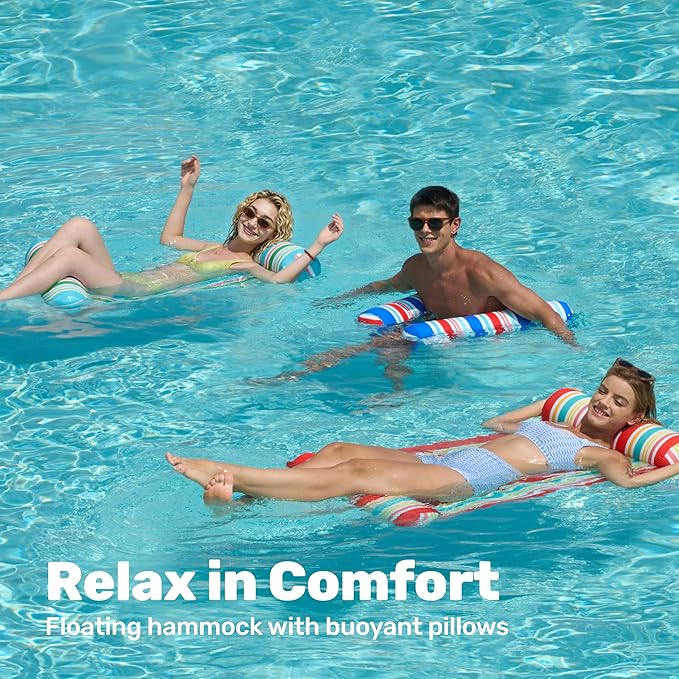 Sloosh 3 Pack 4-in-1 Inflatable Pool Floats - Water Hammock Lounges, Multi-Purpose Swimming Pool Accessories (Saddle, Lounge Chair, Drifter) for Pool, Lake, Outdoor, Beach