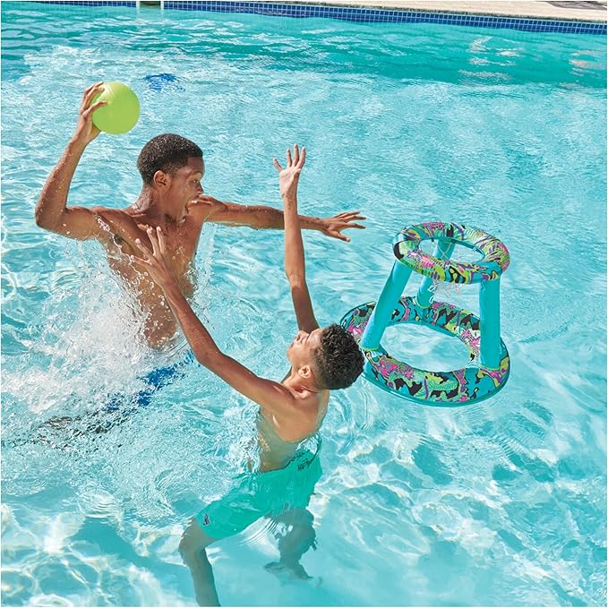 SwimWays Hydro Spring Hoops Inflatable Basketball Hoop, Waterproof Basketball Set with Hoop and Ball, Outdoor Games, Water Toys for Ages 5 and Up