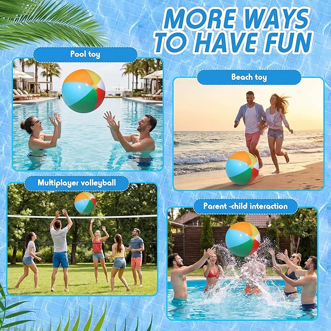 Sosation 4 Pcs Giant Inflatable Beach Ball 30inch Large Baseball Soccer Basketball Football 2.5ft Inflatable Sport Ball for Summer Pool Beach Outdoor Sports Themed Party(Rainbow Style)