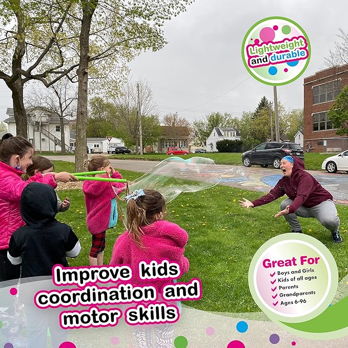 WOWMAZING Giant Bubble Kit – Family Pack (14-Piece Set) with Big Bubble Wand and Solution Concentrate (Makes 3 Gallons of Large Bubbles) | Best Value for Family Fun